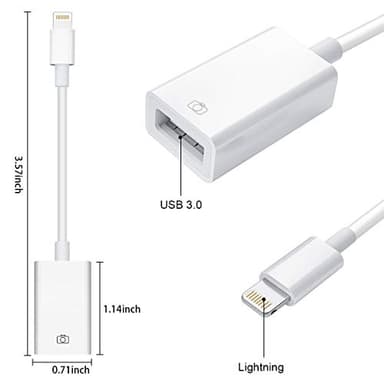Lightning to USB Camera Adapter Lightning Female OTG Cable Adapter for Select iPhone,iPad Models Support Connect Camera, Card Reader, USB Flash Drive, MIDI Keyboard, White - Image 5