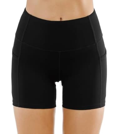 THE GYM PEOPLE High Waist Yoga Shorts for Women Tummy Control Fitness Athletic Workout Running Shorts with Deep Pockets (Medium, Black) - Image 2