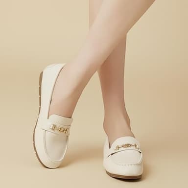 DeYashopin Women's Loafer Shoes Leisure Slip On Work Shoes Comfort Walking Flats White 8 - Image 7