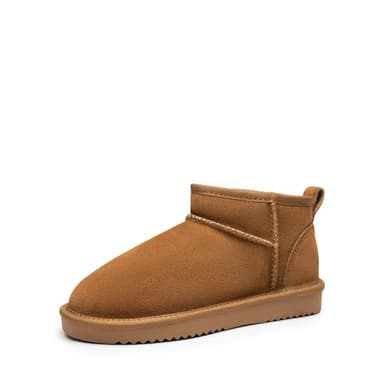DREAM PAIRS Ankle Winter Mini Boots for Women Genuine Suede Faux Fur Lining Water Resistant Warm Snow Boots Slip On Memory Foam Comfort Booties FuzzyClassic,Size 7.5,Chestnut,SDSB2405W - Image 1