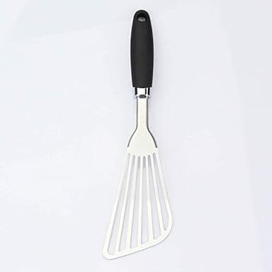 304 Stainless Steel Fish Spatula, Non-Slip Ergonomic Handle Slotted Spatula, Black - Image 5