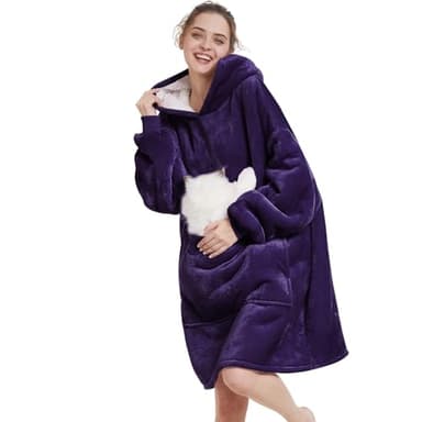 Aemilas Wearable Blanket Hoodie - Sherpa Blanket Sweatshirt as Gifts for Mom Sister,Cozy Warm Hooded Blanket with Giant Pocket(Dark Purple) - Image 2