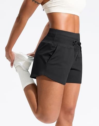 Soothfeel Women's Athletic Running Shorts with Pockets 3.5" Quick Dry High Waisted Workout Active Gym Shorts for Women Black L - Image 2
