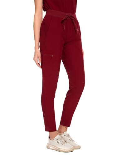 COZYFIT Medical Scrubs for Women Set - Curved V-Neck Scrub Top & Jogger Pants with 8 Pockets - Burgundy, M - Image 5