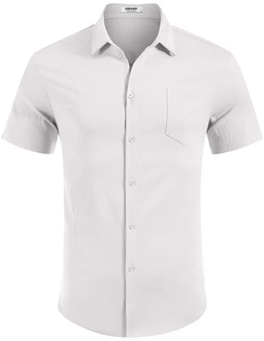 COOFANDY Mens Short Sleeve Button Down Shirts Linen Shirt Summer Holiday Shirt Beach Tops White - Image 5