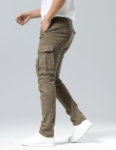 Plaid&Plain Men's and Women's Pacific Blue Cargo Pants - Slim Fit, 3D Shape, Articulated Knees, Stretchy Fabric C804 A-Grey 33WX34L - Image 4