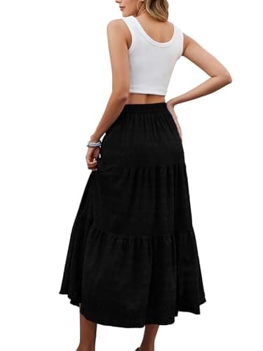 HUSKARY Skirts for Women Trendy Summer Casual High Waisted Flowy Maxi Skirt Spring Loose Tiered Layered Beach Skirt,Black,Large - Image 5