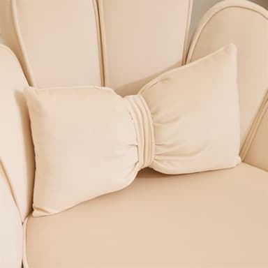 VINGLI Petal Makeup Vanity Chair with Back,Flower Cute Girls Desk Chair Comfy No Wheels,Modern Dining Chair,Small Accent Chair with Adustable Gold Legs&Bow Pillow for Home Office,Bedroom,Velvet,Beige - Image 8