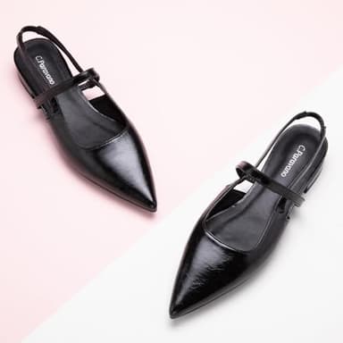C.Paravano Women's Slingback Flats | Pointed Toe Flats | Women's Slingback Dress Shoes | Sandals(Size 6,Black Flats) - Image 2