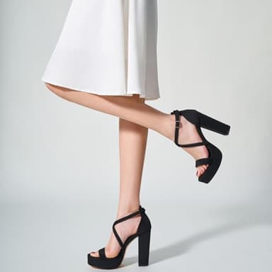 Trary Women's Black Strappy Platform Chunky High Heels Sandals Fashion Comfortable Open Toe Heels for Women Dress Wedding Party Shoes - Image 5