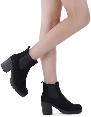 DREAM PAIRS Women's High Chunky Heel Chelsea Ankle Boots Slip On Elastic Fall Heeled Booties Shoes,Size 7.5,Black,FRE - Image 5