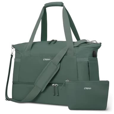 ETRONIK Gym Bag for Women, 47L Carry On Travel Duffel Bag with Shoes Compartment, Weekender Overnight Bag with Wet Pocket & USB Charging Port for Women, Travel, Gym, Weekend, Large Size (Dark Green) - Image 1