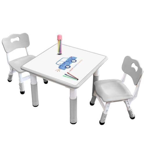 JIAOQIU Kids Table & Chair Set with Adjustable Toddler-Safe Non-Slip Legs, Activity & Graffiti-Proof Desktop Ages 3-12 - Image 1