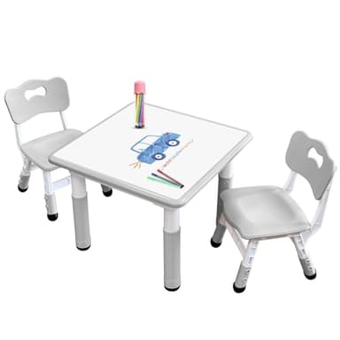 JIAOQIU Kids Table & Chair Set with Adjustable Toddler-Safe Non-Slip Legs, Activity & Graffiti-Proof Desktop Ages 3-12 - Image 1