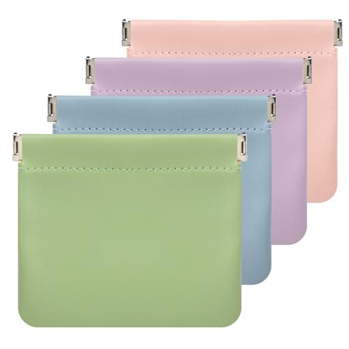 ISKYBOB Pouchic - Personalized Snap Closure Leather Organizer Pouch, 4Pcs Lambskin Pocket Cosmetic Bag Portable Self-Closing Small Makeup Bag for Purse Women Mini Travel Coin Storage Pouches (Macaron) - Image 1