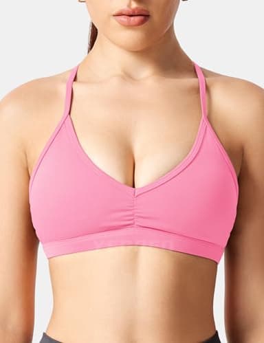 YEOREO Workout Sports Bras for Women Padded Strappy Open Back Gym Bra Light Impact Criss Cross Yoga Crop Top Candy Powder S - Image 7