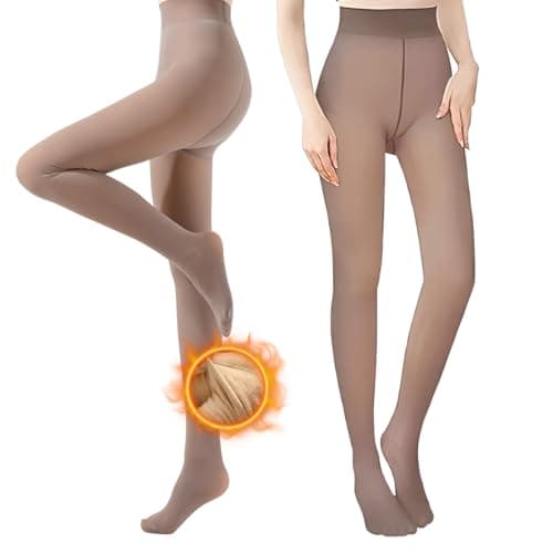 BDLLMDES Fleece Lined Tights for Women, Warm Fake Sheer Pantyhose Leggings Women, Thick Translucent High Waisted Thermal Stockings for Winter Dresses, Coffee - Image 1