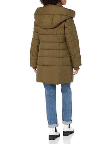 Anne Klein Hooded Puffer Coat, Olive, S - Image 2