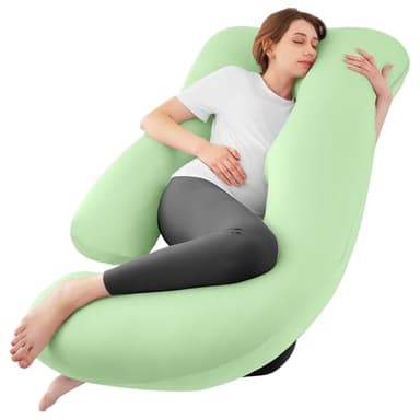 Sasttie Pregnancy Pillows for Sleeping, U Shaped Cooling Full Body Pillow with Removable Cover, Pregnant Women Must Haves, Maternity Essential, Light Green - Image 1