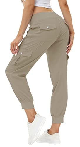 MoFiz Women's Cargo Pants Hiking Joggers Summer Lightweight Quick Dry Athletic Outdoor Sports Sweatpants Travel Casual Button Pockets Khaki XL - Image 1