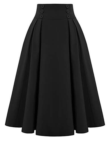Belle Poque Womens Elastic Waist Black A-line Skirt with Pocket,Medium - Image 1