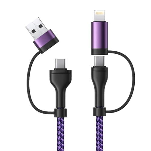 4 in 1 Charging Cable 3.3FT 60W Fast Charging USB C Cable 20W iPhone Charger Cord Lightning Cable Multi Charging Cable with Lightning/Type C/USB A Port for iPhone 16 15 14/Samsung/iPad - Image 1