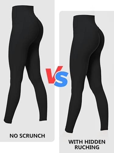 Sunzel Invisible Butt Scrunch Workout Leggings with Pockets for Women, No Front Seam Booty Gym Yoga Pants with Tummy Control 28" Black Medium - Image 3