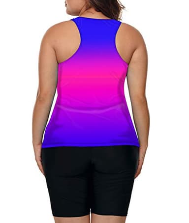 LALAGEN Womens 2025 Plus Size Tankini Swimsuits Rash Guard Capris Athletic Two Piece Swimwear Bathing Suits Blue Purple XXXXL - Image 2