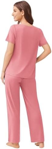 Ekouaer Pajama Sets for Women 2 Pack, Short Sleeve with Long Pant Pjs Sleepwear Comfy Lounge Sets with Pockets - Image 5