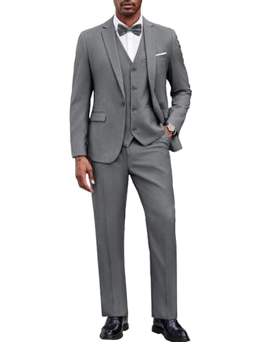 COOFANDY Men's 3 Piece Slim Fit Suit Set Classic One Button Blazer Suit Vest Dress Pants Formal Suits Light Heather Grey - Image 1
