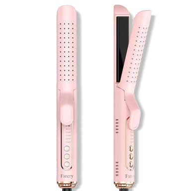 Farery Chill Set Soft-Air Curling Iron with Cooling Air Vents, 2-in-1 Hair Straightener and Curler, Upgraded Long Barrel for Quick Styling, Pink - Image 1