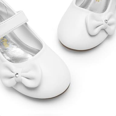 DREAM PAIRS Toddler Dress Shoes Mary Jane Flats for Girls Side Bow Ballerina Shoes,Size 5 Toddler,White-Pu,Angel-5 - Image 5