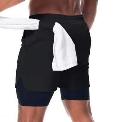 Surenow Men's Running Shorts Quick Dry Workout Gym Shorts Athletic 2-in-1 Stealth Shorts Outdoor Short for Men with Pockets - Image 2
