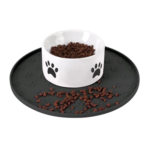 Silicone Pet Food Mat - Waterproof Dog & Cat Feeding Mat with High Lip to Prevent Spills & Protect Floors, Black - Image 1
