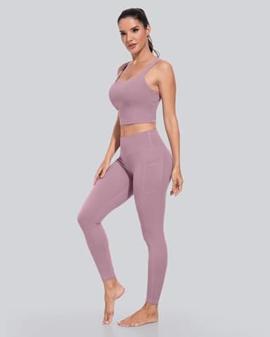 CHRLEISURE Leggings with Pockets for Women, High Waisted Tummy Control Workout Yoga Pants(5 Packs, 2Black,Gray,Navy, Pink, M) - Image 4