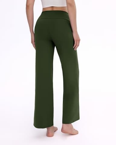 ZOOSIXX Yoga Pants Women - Wide Leg Pants Loose Casual Flowy Lounge Sweatpants High Waisted Pajamas with Pockets Olive - Image 2