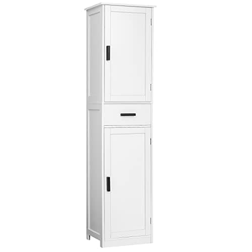 usikey 67'' Tall Bathroom Cabinet, Storage Cabinet with 4 Shelves & 2 Doors, Narrow Storage Cabinets for Bathroom, Living Room, Home Office, White - Image 1
