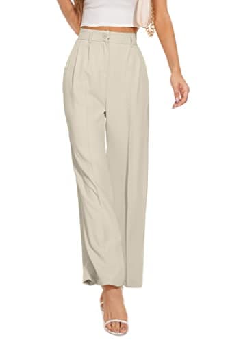 FUNYYZO Women's Wide Leg Pants High Elastic Waisted in The Back Business Work Trousers Long Straight Suit Pants - Image 1