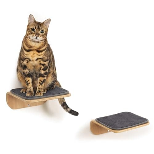 Cat Wall Shelves,Cat Wall Steps and Perch,Stairs,Ladders,Nest,Bed,Modern Wooden Floating Climbing Furniture for Hopping and Sleeping,with Scratching Cushion (Steps) - Image 1