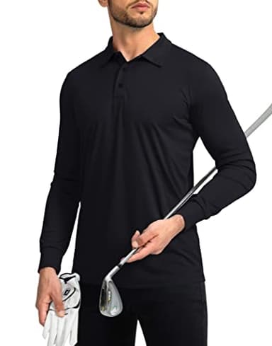 Men's Polo Shirt Long Sleeve Golf Shirts Lightweight UPF 50+ Sun Protection Cool Shirts for Men Work Fishing Outdoor(Black, M) - Image 5