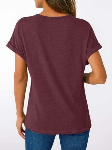 AUTOMET Short Sleeve V Neck T Shirts Womens 2025 Summer Spring Fashion Business Casual Dressy Cute Lightweight Loose Fit Work Tshirts Ladies Blouses Henley Tops Clothes Outfits Clothing Wine - Image 4