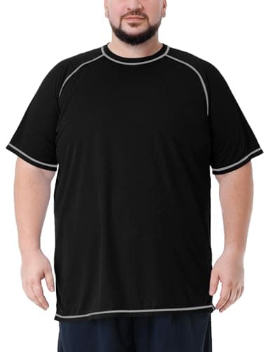 Mens Big and Tall Swim Shirt Sun Protection UPF 50+ Rash Gard Quick Dry T-Shirt Black - Image 1