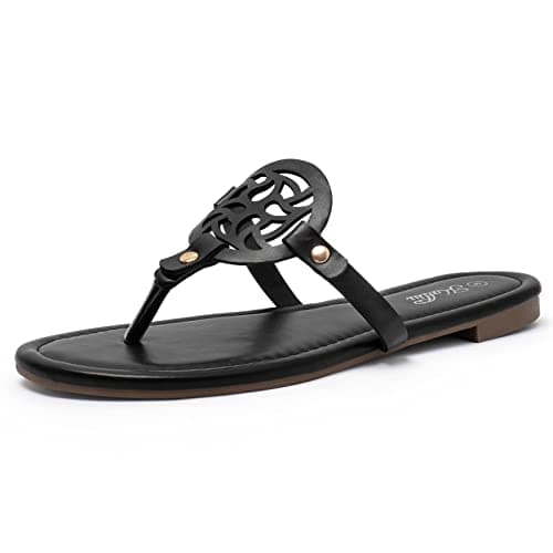 katliu Women's Flat Sandals Flip Flop Sandals Comfortable Dressy Thong Sandals Black 9 - Image 1
