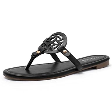 katliu Women's Flat Sandals Flip Flop Sandals Comfortable Dressy Thong Sandals Black 9 - Image 1