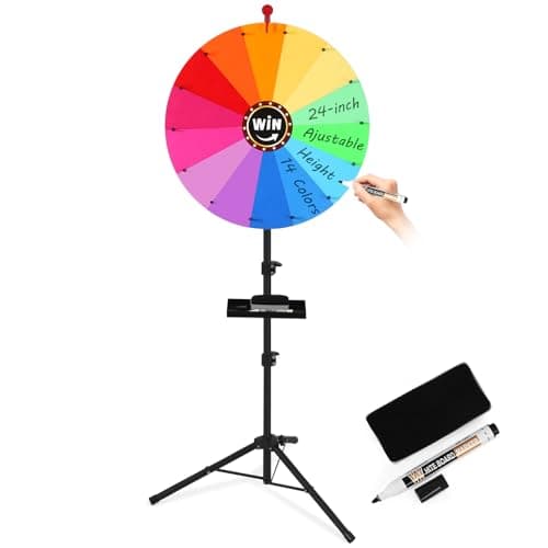 GADFISH 24-inch Spinning Prize Wheel, Ajustable 37"-65" Height Spin Doodle Game Spinner, Storable Prize Wheel Spinner with Stand, Wheel of Fortune Game, 14 Colors - Image 1