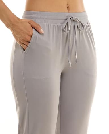 Zac & Rachel Women's Pull On Jogger Pant with Tie Front and Side Pockets, Light Grey, L - Image 2