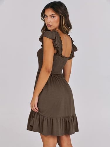 ANRABESS Women's Summer Casual Sleeveless Square Neck Dress 2025 Smocked Ruffle Backless Boho Beach Cute Teen Short Sundress Coffee Medium - Image 4
