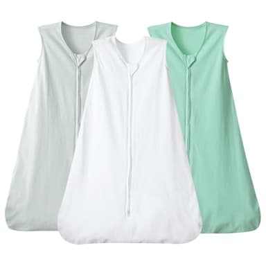 david's kids 3 Pack 100% Cotton Baby Sleep Sack 0-6 Months, Soft Baby Wearable Blankets with 2-Way Zipper, Comfy Sleeping Bags for Infant Newborn Boys Girls Neutral, Small Size, White & Grey & Green - Image 1