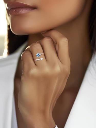 Silvora 925 Sterling Silver Birthstone Rings for Women - Adjustable Ring - Open Heart Ring Birthday Jewelry Gift for Women - Image 9