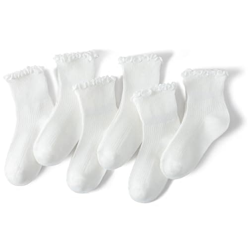 AniKigu Baby Girls Ruffle Socks Toddler Girls Frilly Dress Crew Socks 6 Pack for Kids 1-3 Years, White - Image 1